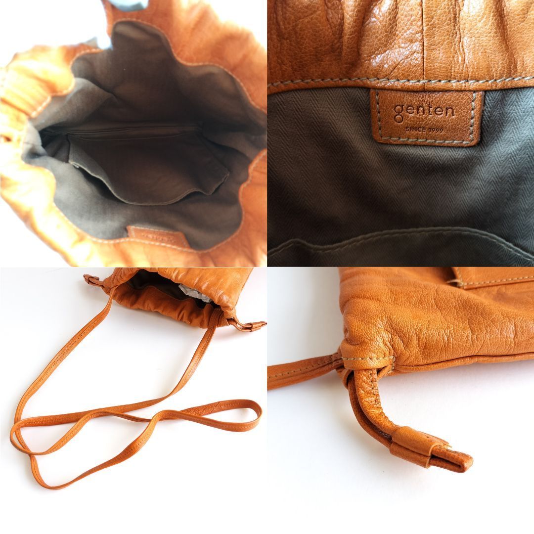 【洗練されたデザイン✨】　genten ゲンテン　ミニ ショルダーバッグ Bark pochette バークポシェット オールレザー 　ブラウン