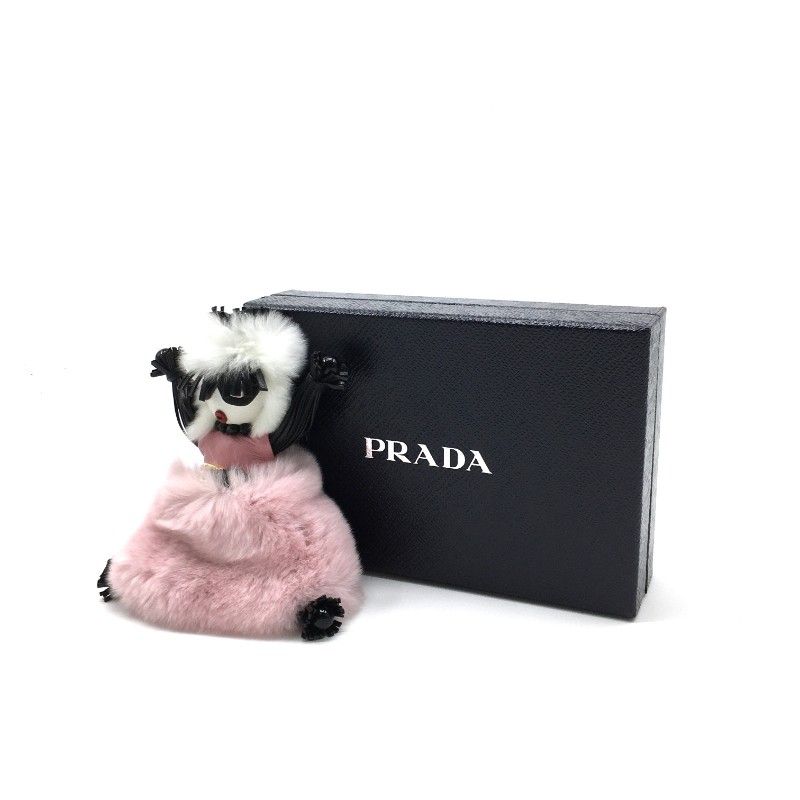 希少 PRADA キーホルダー JASMINE FUR ジャスミン F0028 ローズピンク