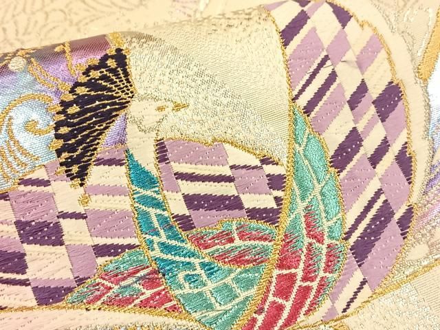 平和屋着物◎六通柄袋帯 唐織 孔雀花文 金銀糸 正絹 逸品