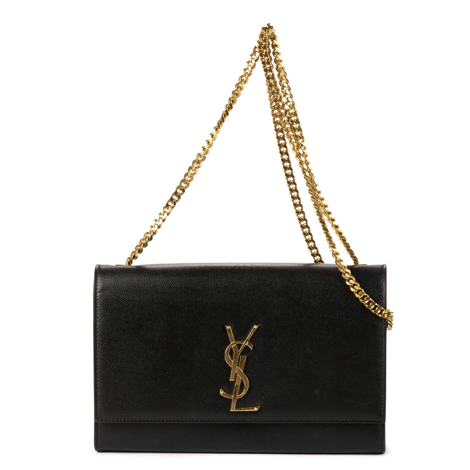 YVES SAINT LAURENT イヴサンローランタッセルケイト黒マトラッセ グレイン ドゥ プードル レザーA