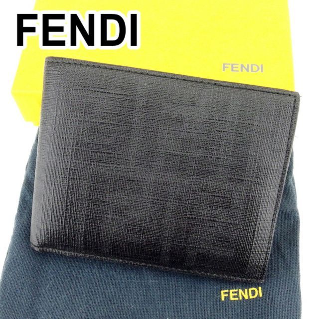 フェンディ 二つ折り 財布 ズッカ ブラック PVC×レザー FENDI 二