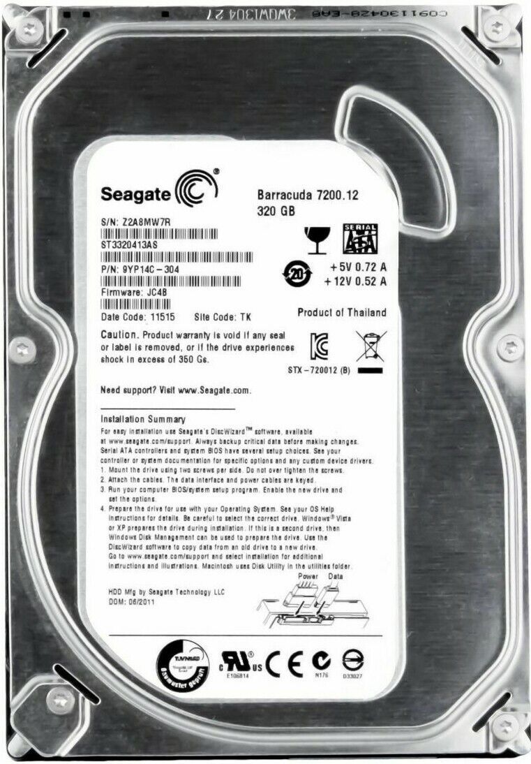 FESTPLATTE SEAGATE Barracuda ST3320418AS?320GB?SATA III 7200U/min 16MB 3.5' Zoll