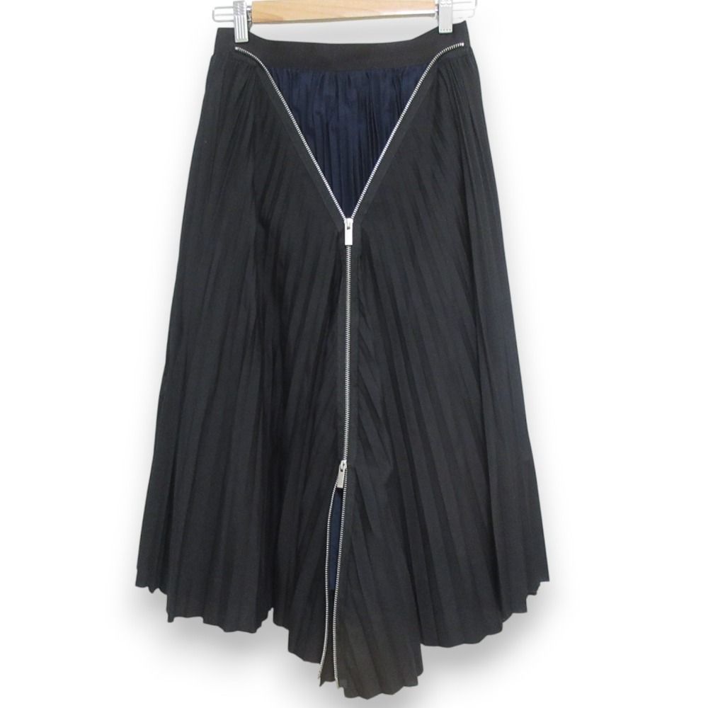 美品 sacai サカイ Cotton Poplin Zipper Pleated Skirt