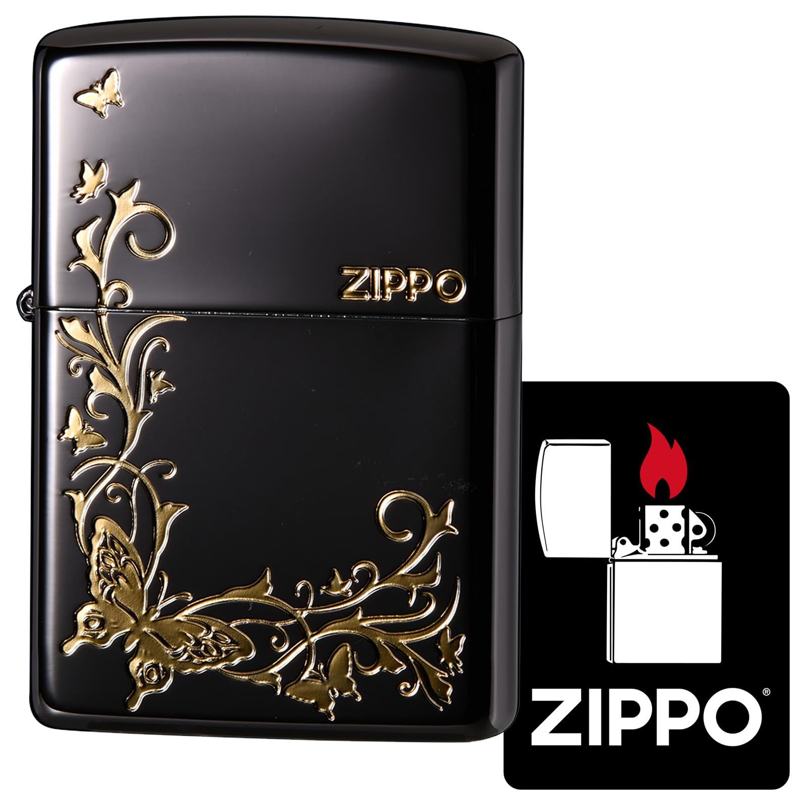 ジッポー Zippo ライター 防風 真鍮製 蝶 特製ステッカー付き ブラック 2BKG-BUT