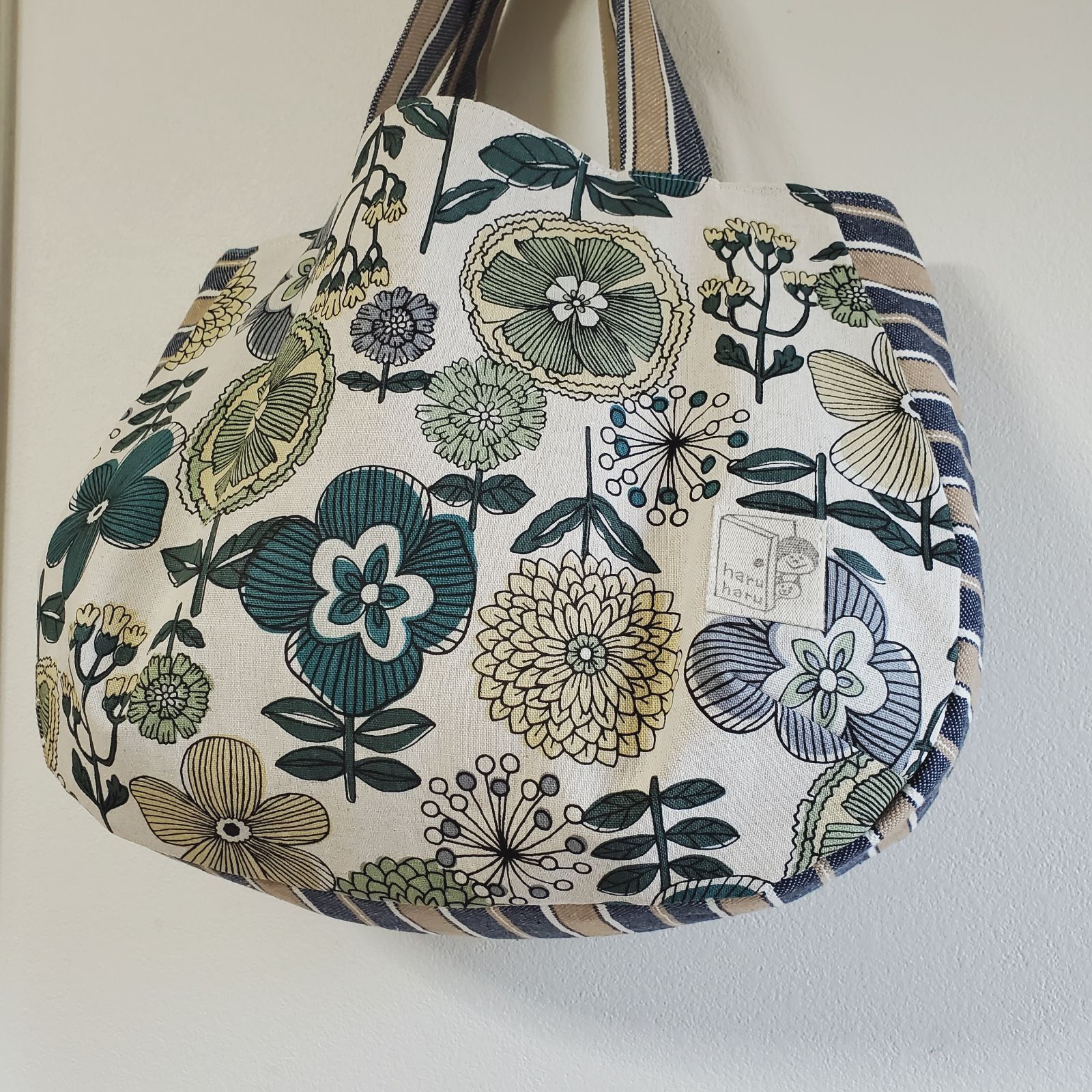 ハンドメイドஐ..手提げラウンドトート∂б点と線模様製作所 ラウンド