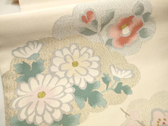 平和屋着物○爪掻き本綴れ 八寸名古屋帯 雲取り草花文 金銀糸 正絹