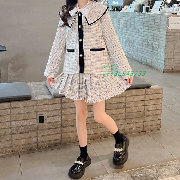 小学生 セットアップ キッズ 女の子 パールポーチ付き ビッグ襟 入学式 ジャケット 結婚式 卒園式 発表会参観日 卒業式 プリーツスカート 音楽会 入園式 vii3u543733 MAAHADDERANG_COM