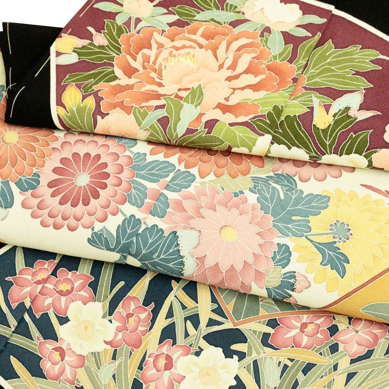 伝統工芸士柳槁昭作手描加賀五彩染四季花扇面文 落款入