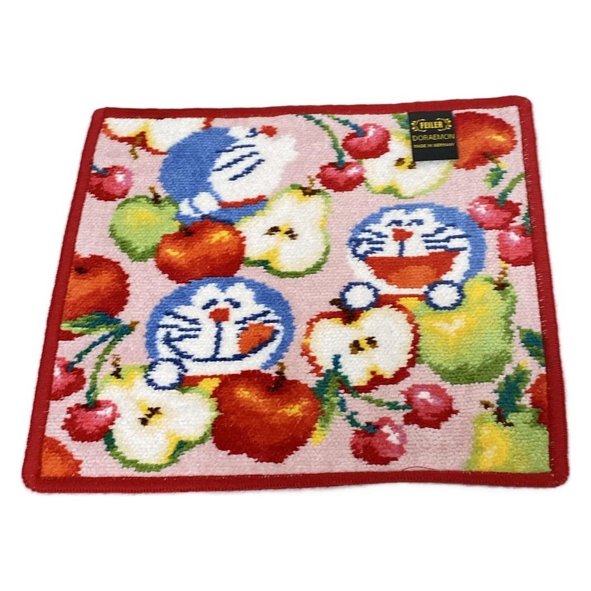 FEILER フェイラー 小物 - ピンク×ブルー×マルチ ハンドタオル|ドラえもん|リンゴ|梨|サクランボ コットン