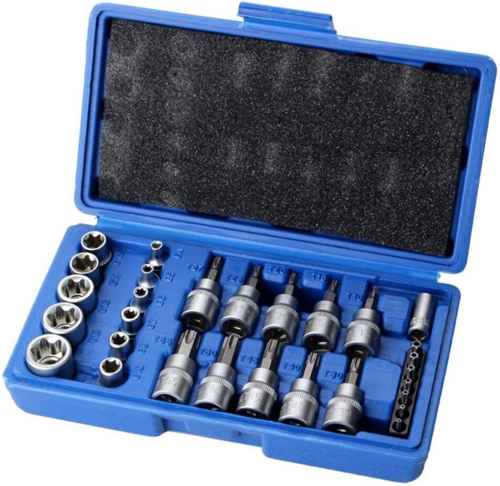 トルクスビットソケットセット 29点 E＆T型トルクスソケット トルクスネジ用ビットセット 花形 星形 1/4＂ 3/8＂ 1/2＂ トルクスビットソケット ビット メンテナンス 整備 修理 専用ケース付き