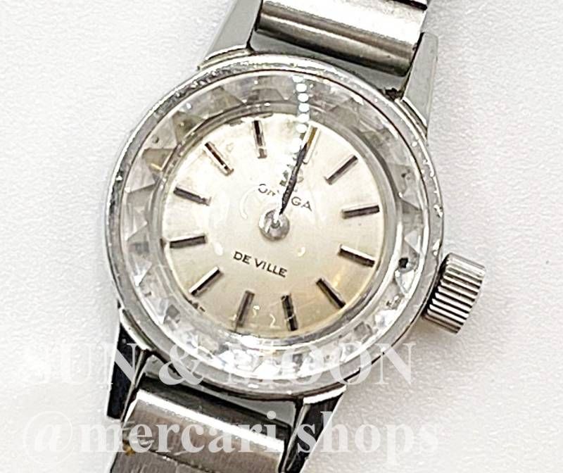 不動 OMEGA オメガ デヴィル 手巻き レディース腕時計 カットガラス シルバー OJ10