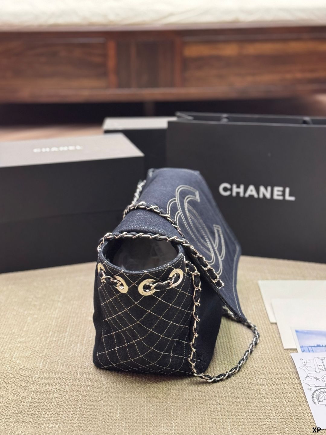 【大人かわいい♪】CHANEL デニム 上品♪】 CHANEL 22 ウォッシュド デニム ミニ ハンドバッグ