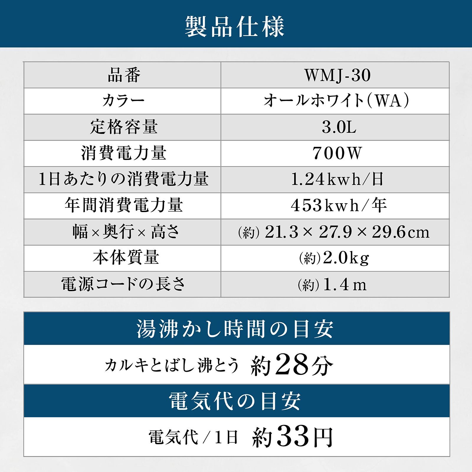 特価セール】ポット 3L カルキとばし 空焚き防止 WMJ-30 保温 湯沸かし