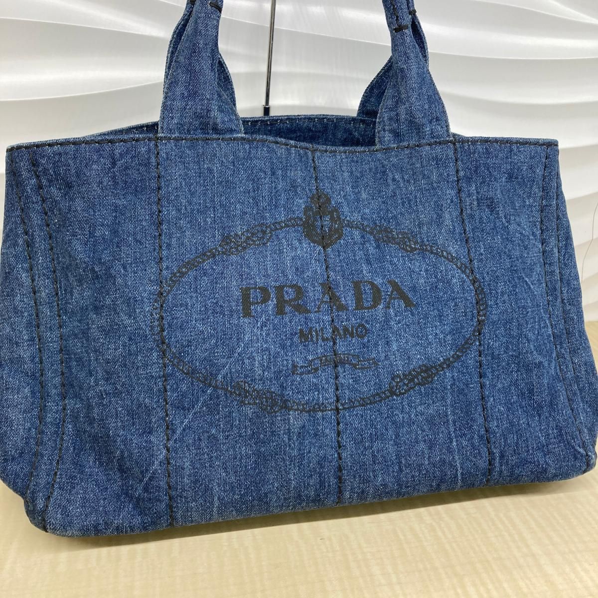 PRADA （プラダ） ｶﾅﾊﾟ ﾃﾞﾆﾑﾛｺﾞ ｷｬﾝﾊﾞｽﾄｰﾄﾊﾞｯｸﾞ バッグ トートバッグ 