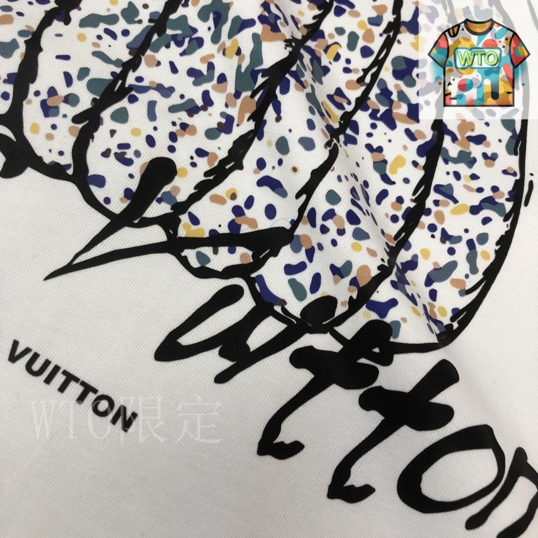 ＊大人気＊【Louis Vuitton】エンベリッシュドコットンTシャツ 今日特価】Louis Vuitton 2025 最新款ロゴプリント丸首ショート