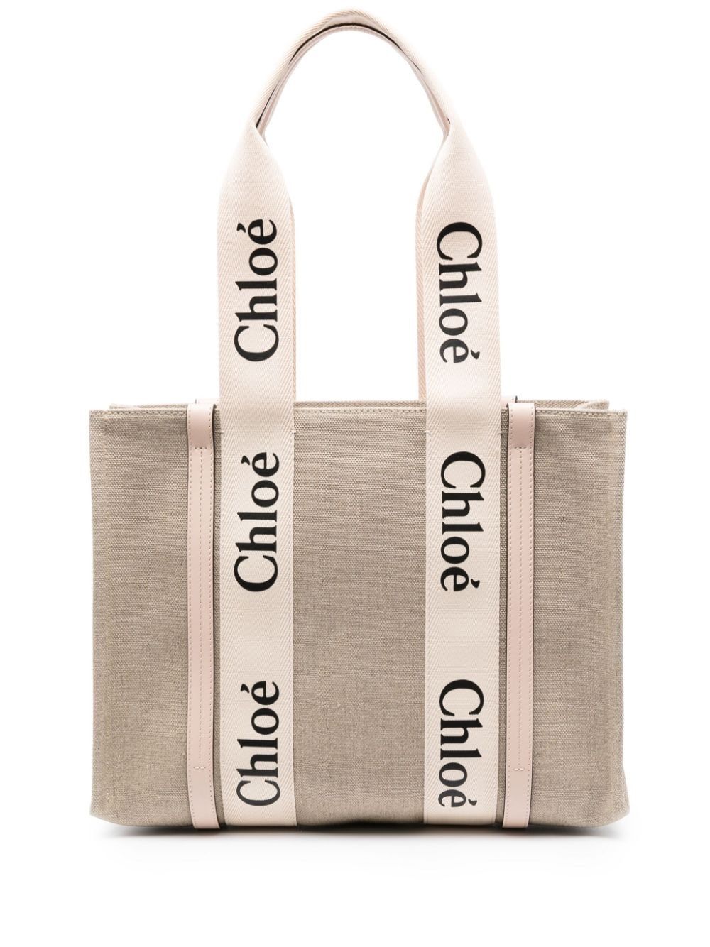 CHLOÉ ブラッシュベージュ ウッディキャンバス ミディアムトート