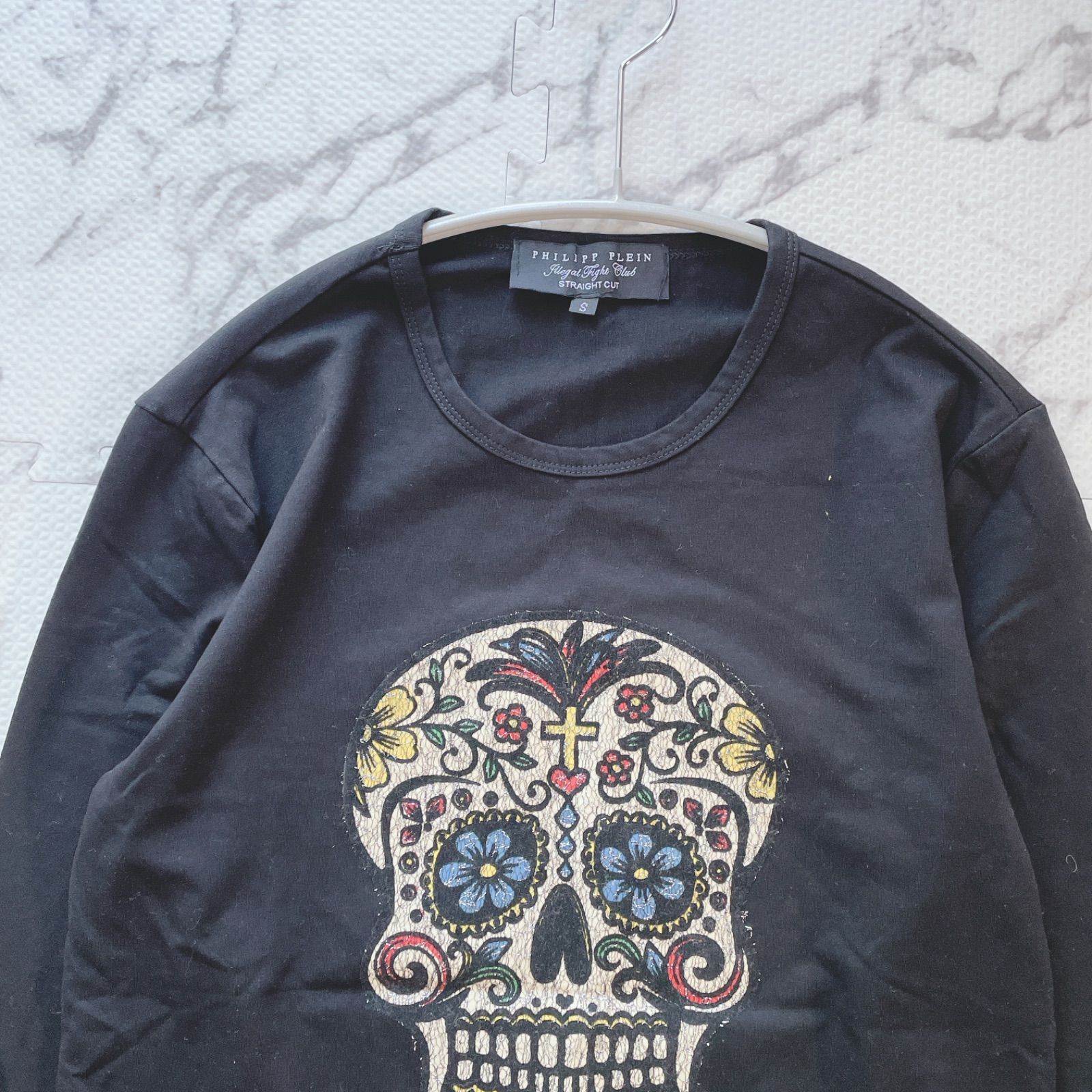 Philipp Plein ロンT (S) ユニセック スカル ドクロ 刺繍 黒 ブラック 