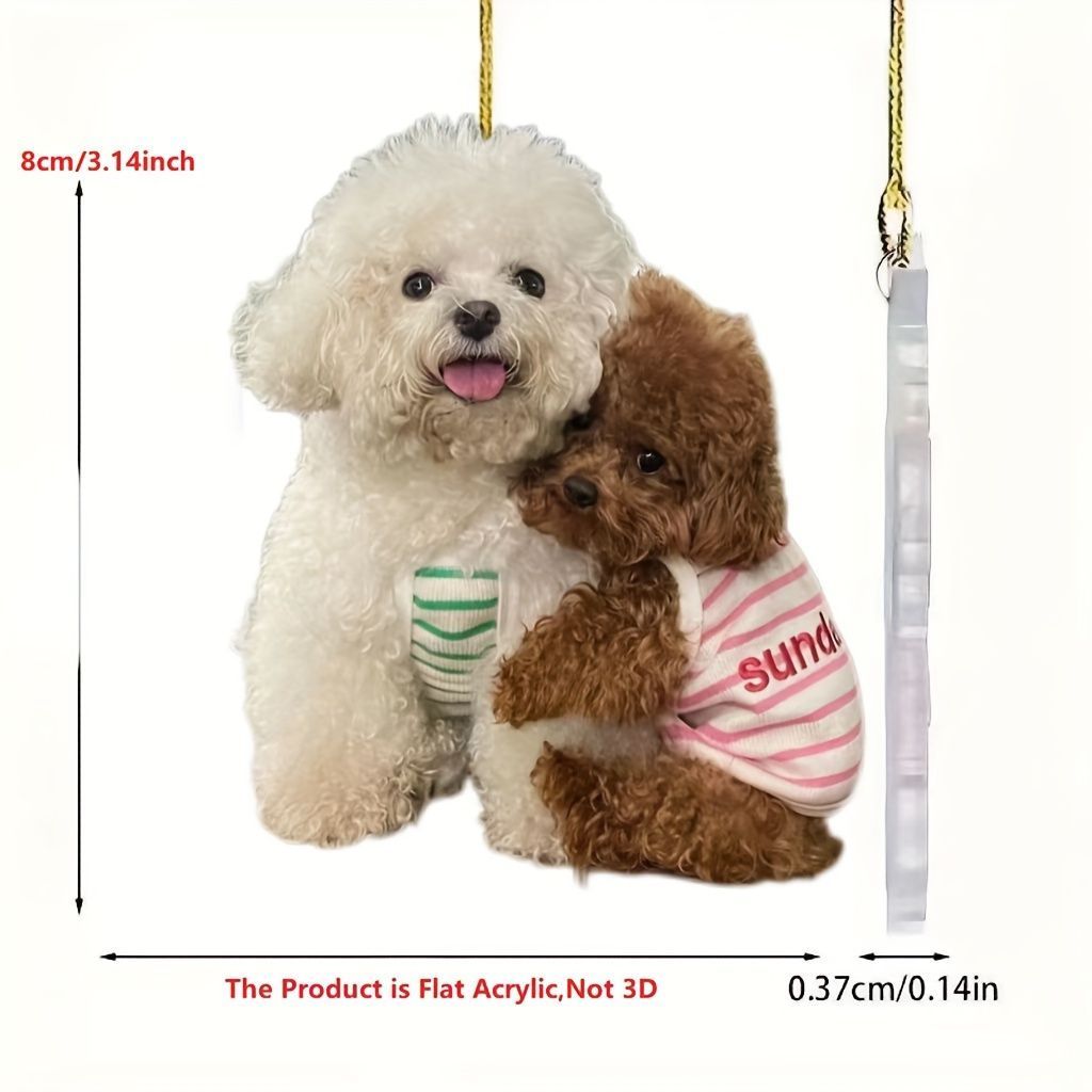 キーホルダー 2匹の犬 トイプードル 白 茶色 カップル 2D