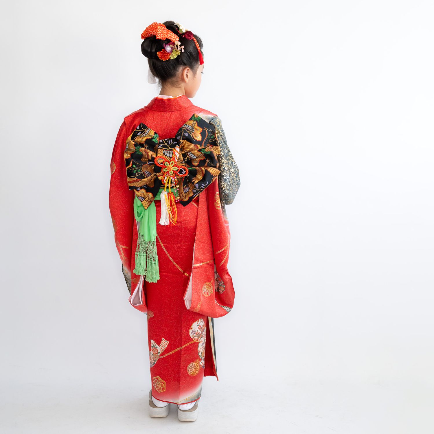 七五三7歳日本髪/ハーフ成人式振袖髪飾り赤A】ヘッドドレス＆水引き赤