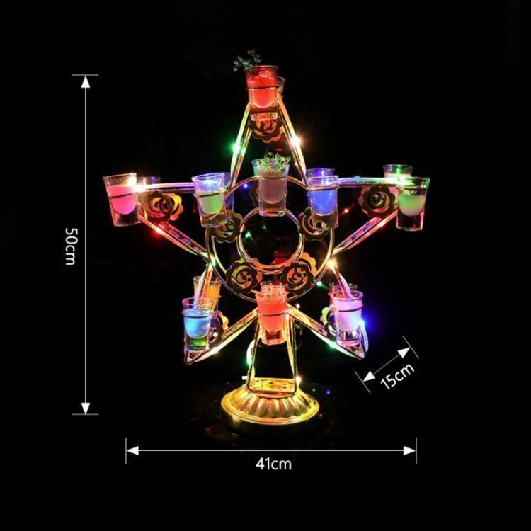 グラス18個付LED酒グラス棚 テキーラ観覧車 星型 USB充電式 コードレス 操作簡単 雰囲気作り カクテルグラスホルダー 酒カップホルダー ワインラック クラブ カラオケ 居酒