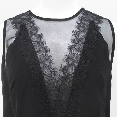 サンドロ sandro ノースリーブ ブラウス 黒系 ブラック バックファスナー レース シアー 透け感 絹 シルク レディース sandro ノースリーブ ブラウス 黒系 ブラック バックファスナー