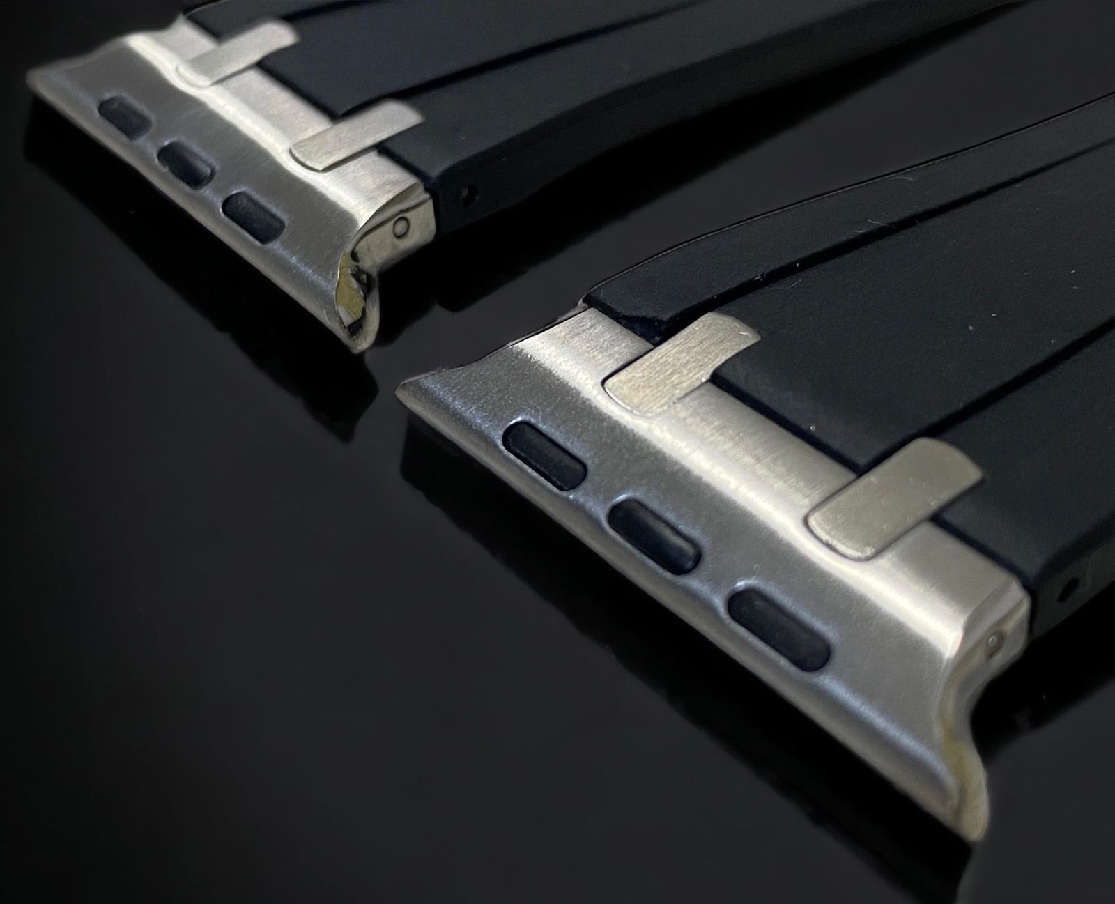 ブラックシルバー Apple Watch バンド ラバーベルト ステンレス316L メンズ レディース スポーツ 49mm45mm44mm42mm41mm40mm38mm