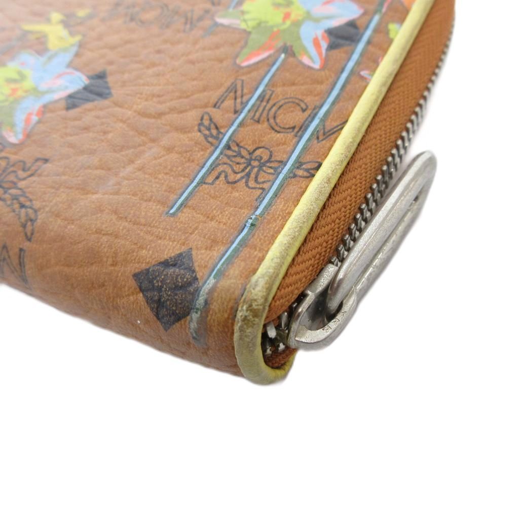 MCM ベージュレザー 長財布 エムシーエム　総柄 エムシーエム MCM 長財布 ウォレット レザー 総柄 ロゴ ラウンド