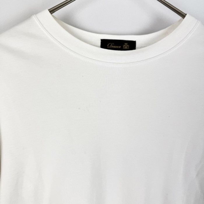 ドゥロワー Drawer コットンTシャツ レディース 白 半袖 シンプル 上質 ベーシック ロゴ刺繍入り カジュアル 大人きれいめ