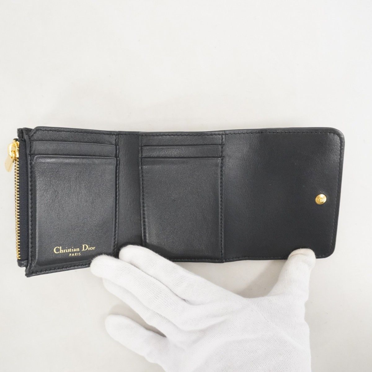 Christian Dior 三つ折り財布 ネイビー/ベージュ Christian Dior 三つ折り財布 ネイビー/ベージュ 中古・古着通販