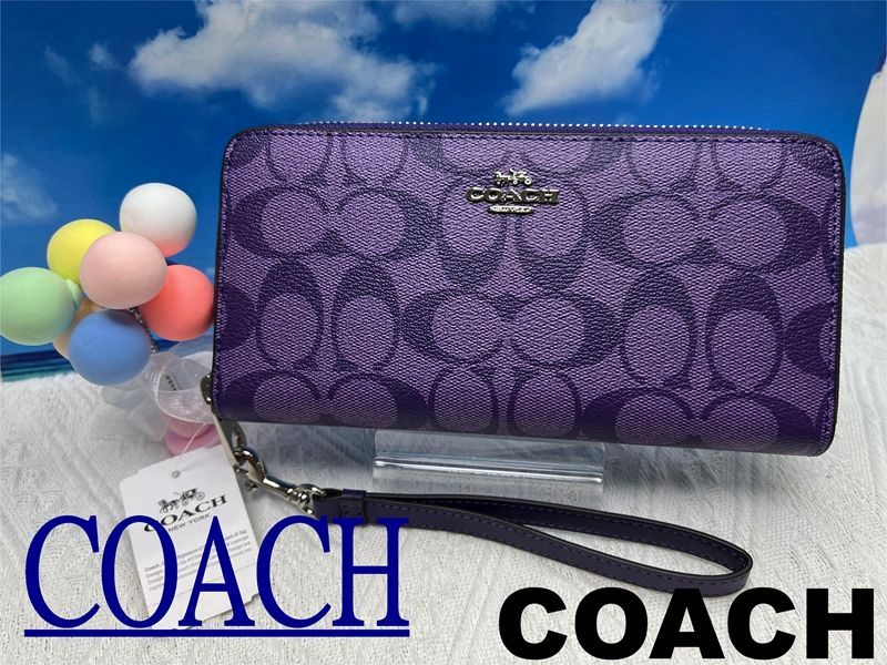 コーチ 財布 COACH 長財布 シグネチャー ロング ジップ アラウンド ウォレット パープル ラグジュアリー  プレゼント 贈り物 ギフト 母の日 父の日 財布 レディース 新品未使用 ブランド A158 C4452 13