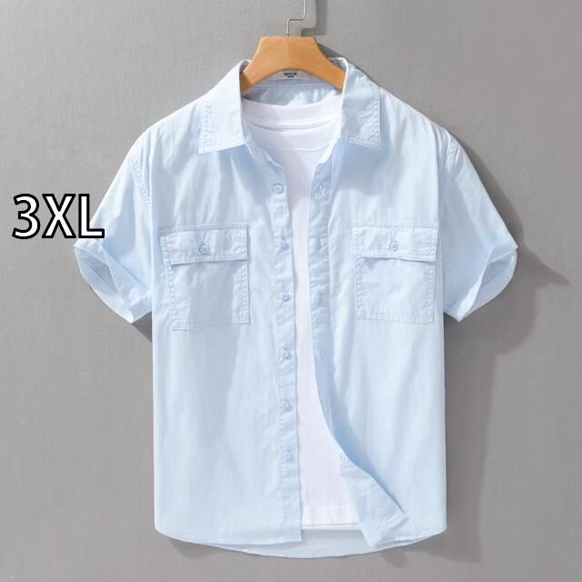 3XL メンズ ファッション 服 男性用 オシャレ シンプル 大人 かっこいい 大きいサイズ ストリート 紳士服 夏 無地 コットン 半袖 シャツ ポケット コットン ホワイト シャツ 通勤 ウィンド シャツ 通気性