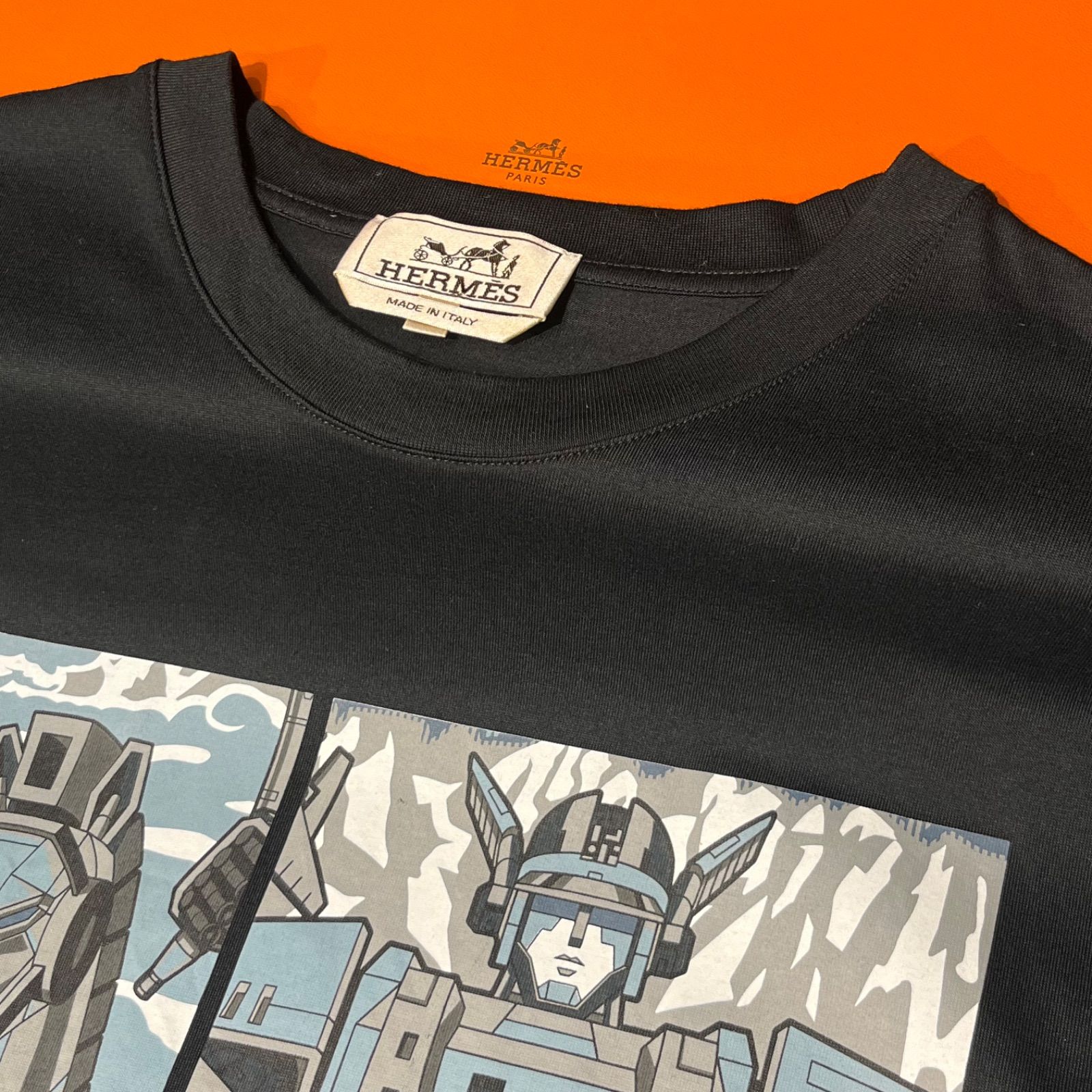 HERMES エルメス Mega Chariot メンズ プリント Tシャツ L 希少カラー 