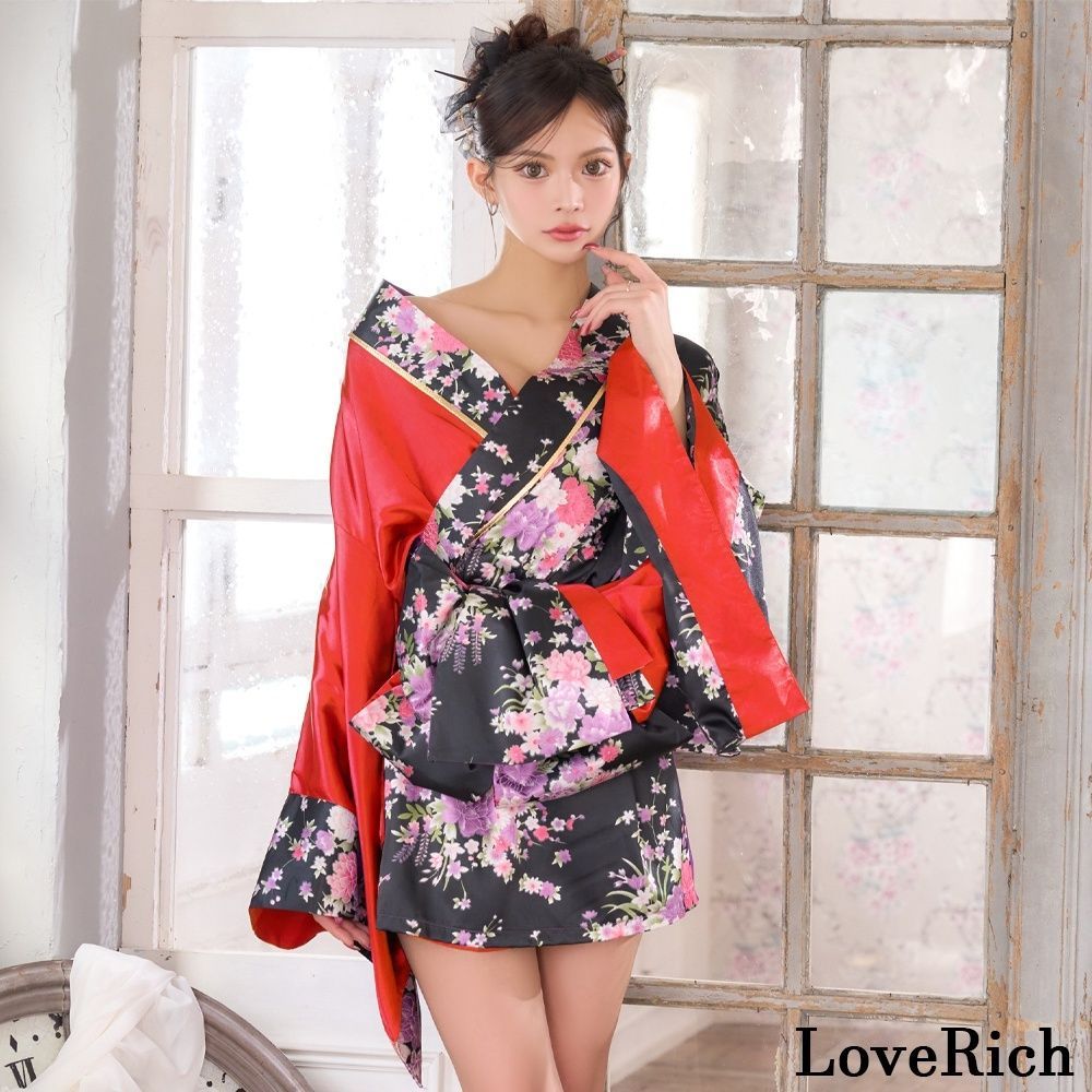 LoveRich ラブリッチ 【2点セット/5カラー】バイカラー 花柄 和柄