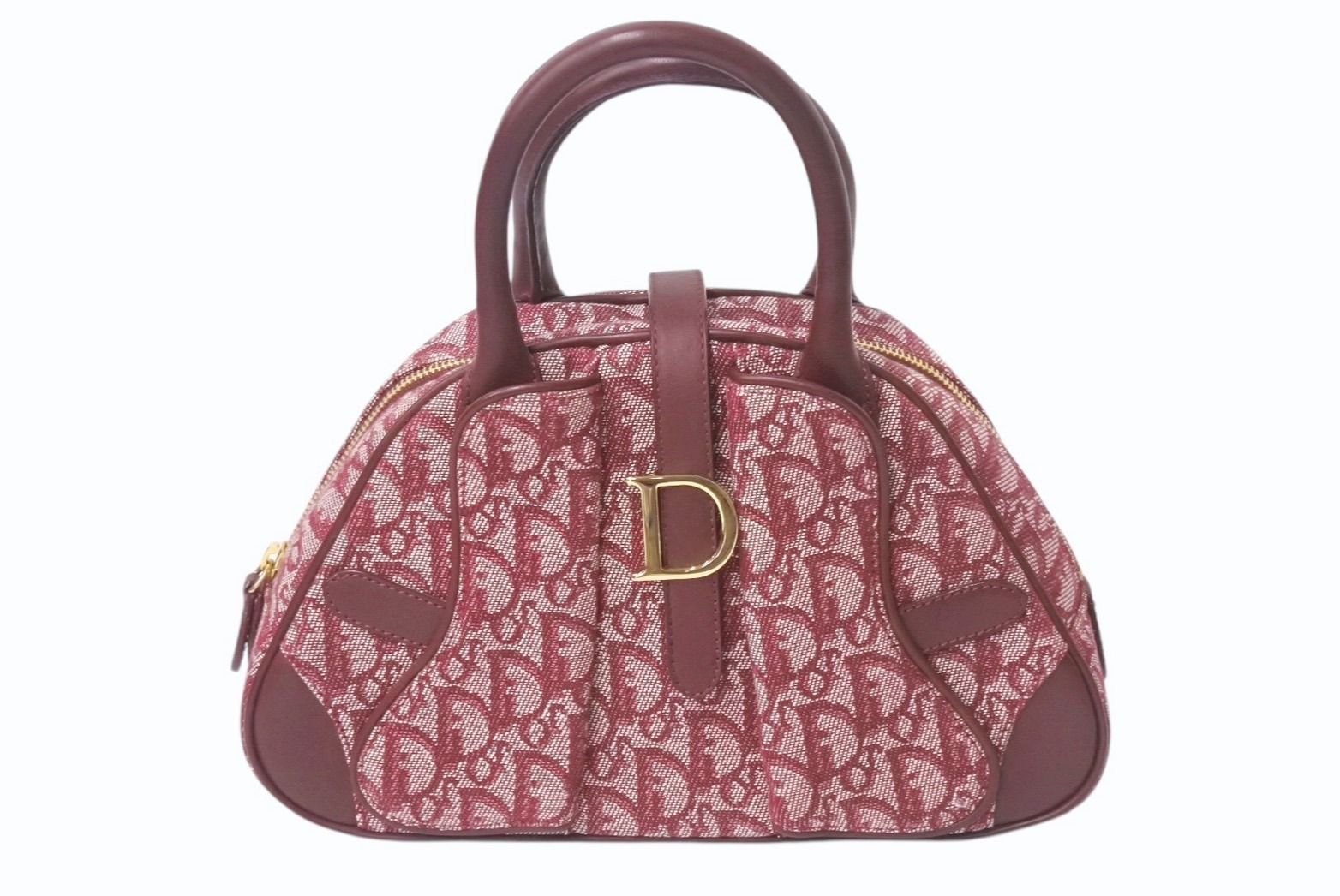 Christian Dior クリスチャンディオール ダブルサドルバッグ トロッター キャンバス レザー レッド ゴールド金具 4b000977