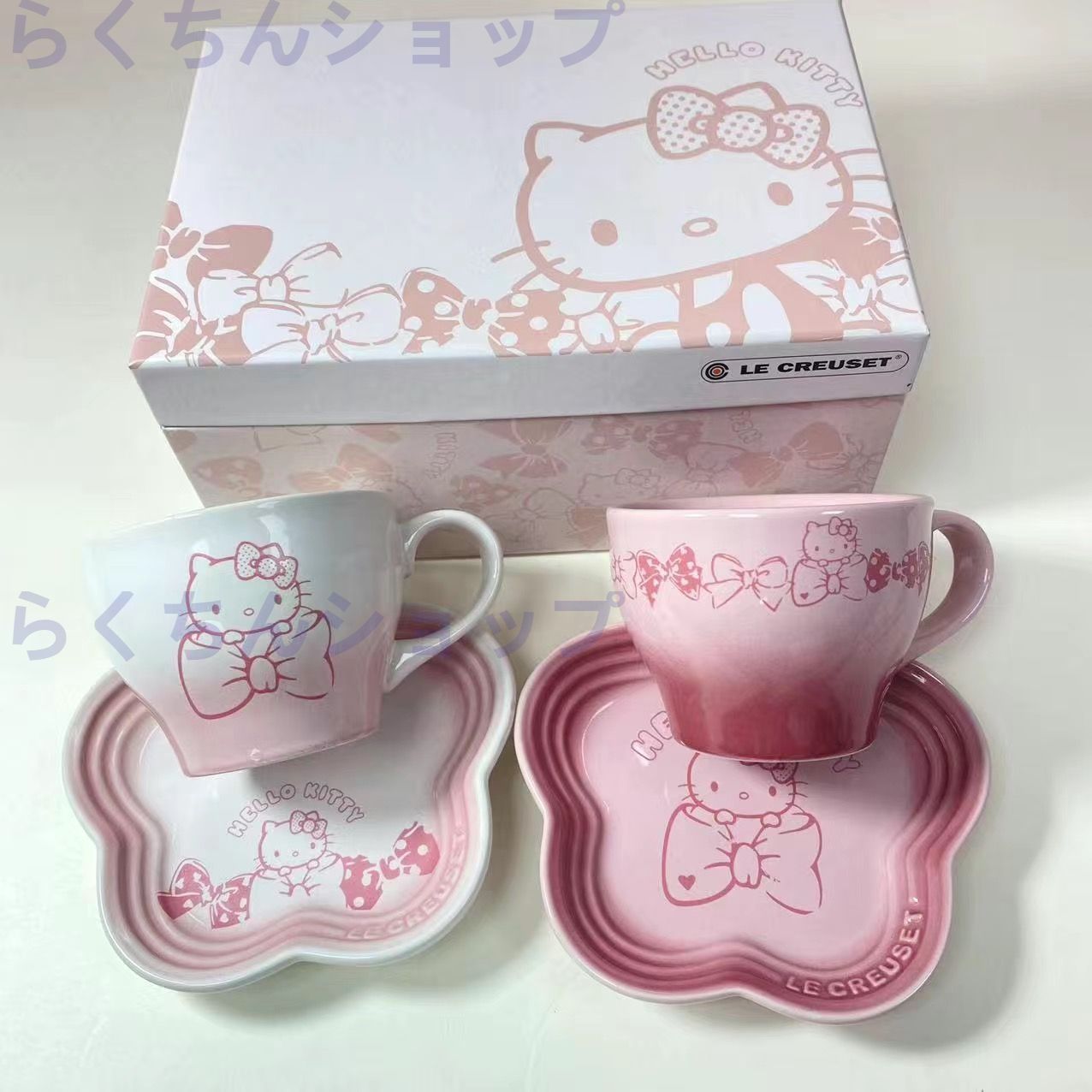 海外限定 ル・クルーゼ *ハローキティ限定品メゾンドパリ ピンク マグカップ+皿 2個セット - メルカリ