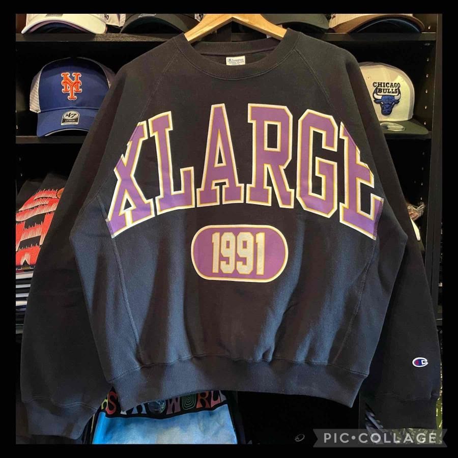 XLARGE x Champion COLLEGE RAGLAN CREW NECK SWEAT BLACK Lサイズ