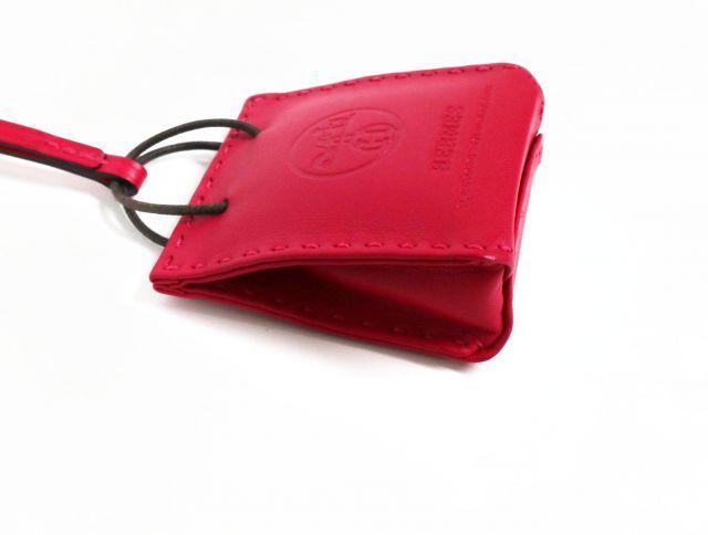 HERMES ピンク レザー サックオランジュチャーム ローズメキシコ
