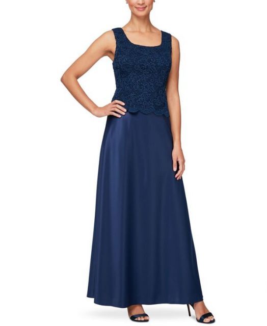 アレックスイブニングス レディース ワンピース トップス Petite Lace Dress and Jacket Navy