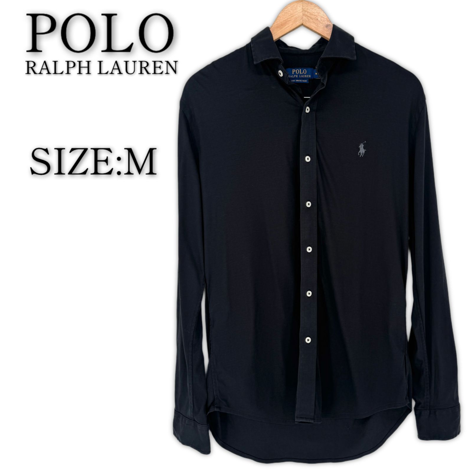 美品 POLO RALPH LAUREN KNIT DRESS SHIRT M 175/96A ブラック ポロ 