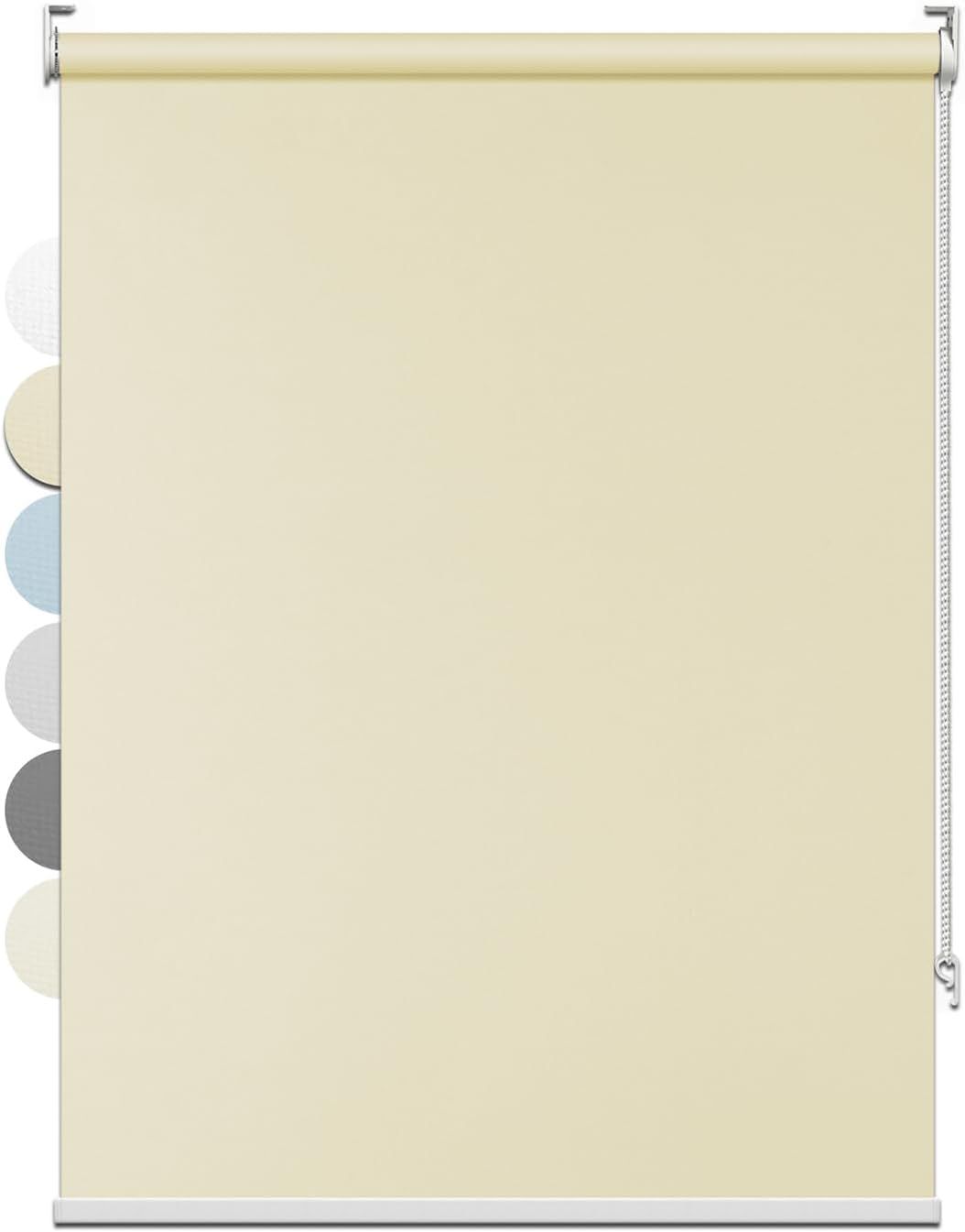 FHSBlinds ロールスクリーン ロールカーテン １級遮光 オーダーメイド カーテンレール付け 寒さ対策 遮熱 チェーン式 UVカット 防水 子供ルーム 調光 幅35~240cm|丈?300cm キチン 断熱 FS-JZYS-YM-61 ベージュ