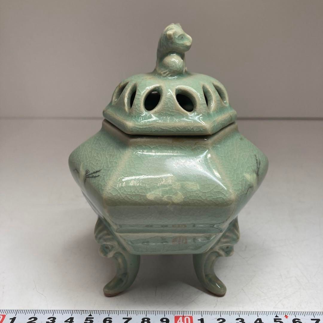 柳海剛在銘 青磁獅子香炉