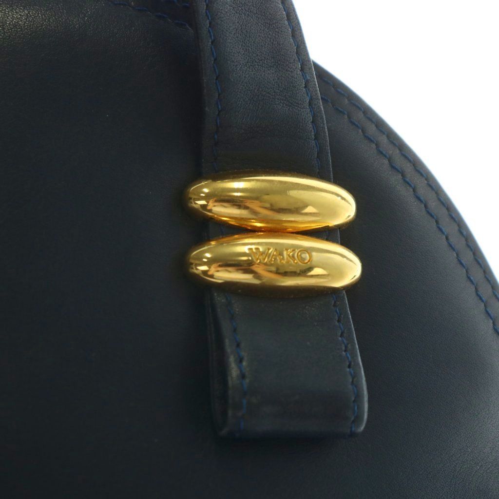 WAKO 和光 ハンドバッグ レザー ロゴ ゴールド金具 紺 ネイビー