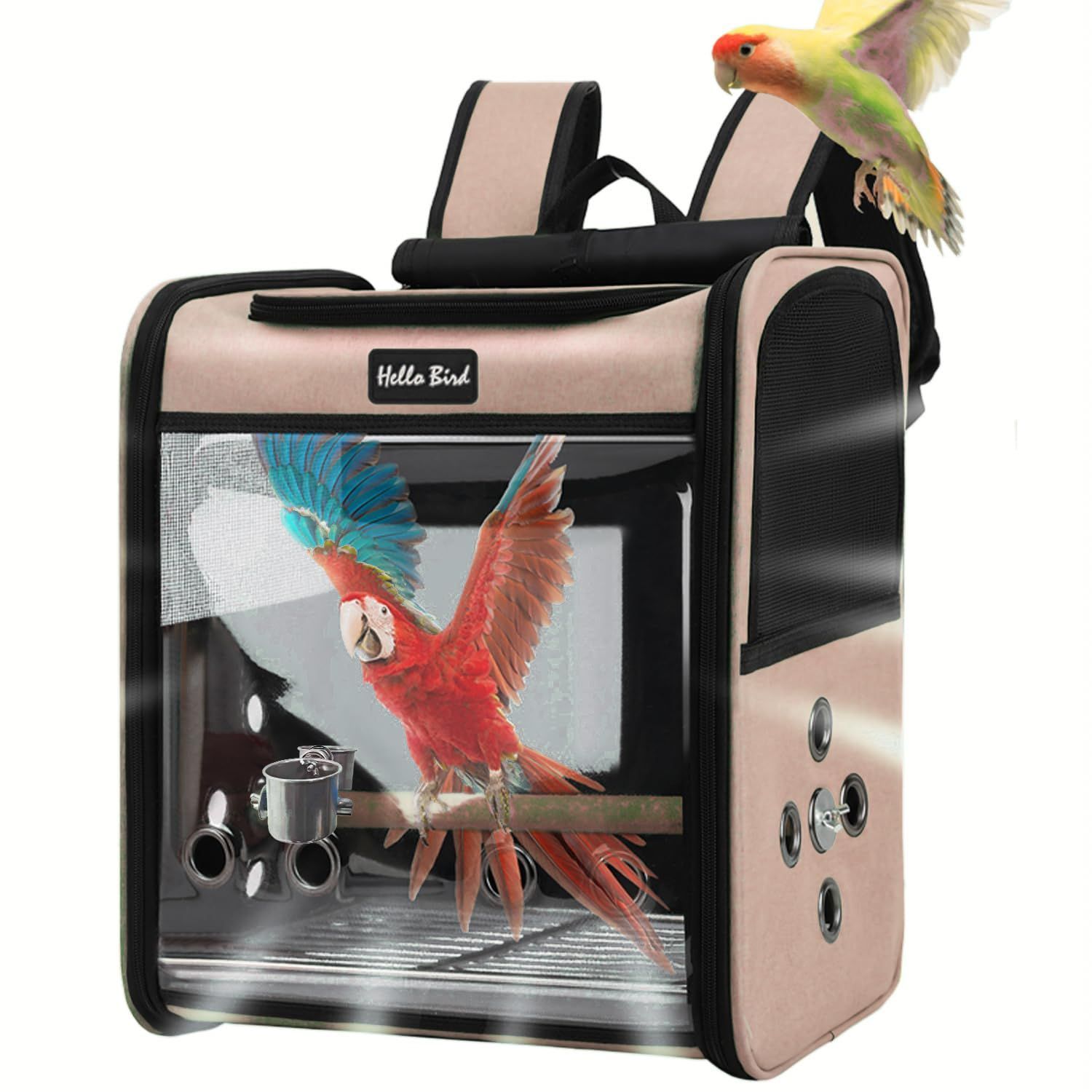 Color ベージュ Hopeholic 鳥キャリー 鳥バッグ 鳥用 インコ キャリーバッグ キャリーリュック 鳥用 お散歩ケージ お出かけ バードキャリア 外出 持ち運び 止まり木付き 餌入れ 折りたたみ式 散歩 旅行 通院 避難用の鳥かご ベージュ