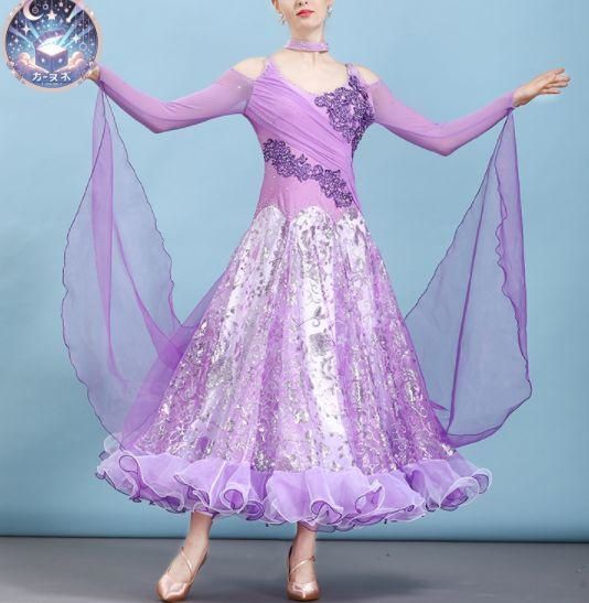 ♥ 社交ダンスドレス モダンダンス キラキラ パープル 華やか オーダーメイド