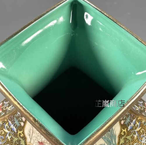 清乾隆琺瑯彩花鳥図紋四方賞瓶 景徳鎮 陶磁器 装飾品 工芸品