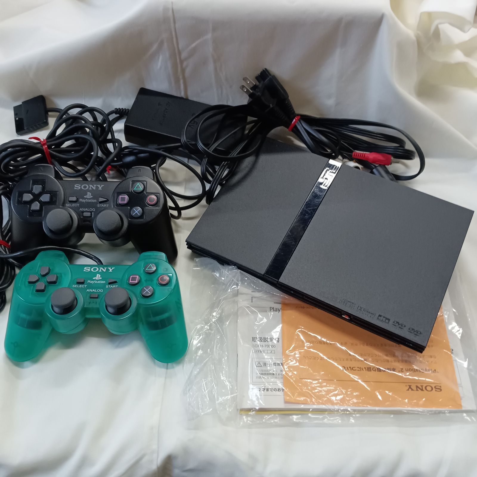 PS2 scph70000 本体ソフトセット SONY PS2 本体 薄型 【すぐ遊べるセット】☆純正コントローラ