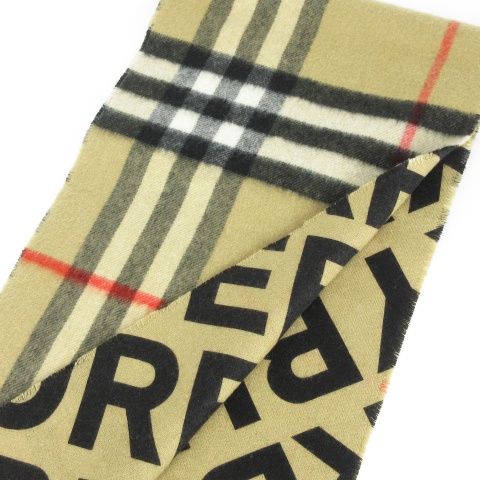 バーバリー BURBERRY 美品 マフラー リバーシブル ノバチェック グラフィックロゴ フリンジ カシミヤ ベージュ ☆AA☆ - メルカリ