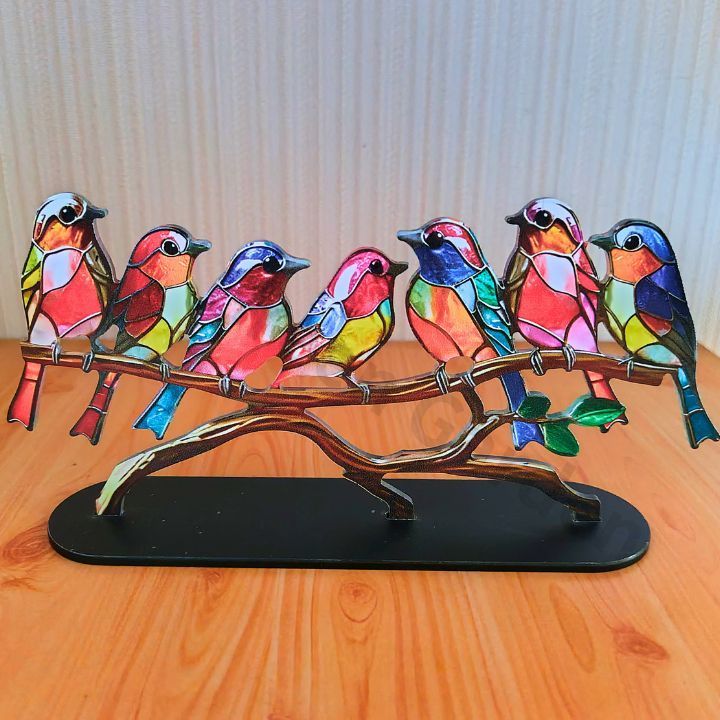 絵　絵画　アクリル画　動物　鳥　アート　インテリア　雑貨　おしゃれ　かわいい　鳥 インテリア雑貨 置物 おしゃれ 小物 可愛い 小鳥 ステンドグラス風
