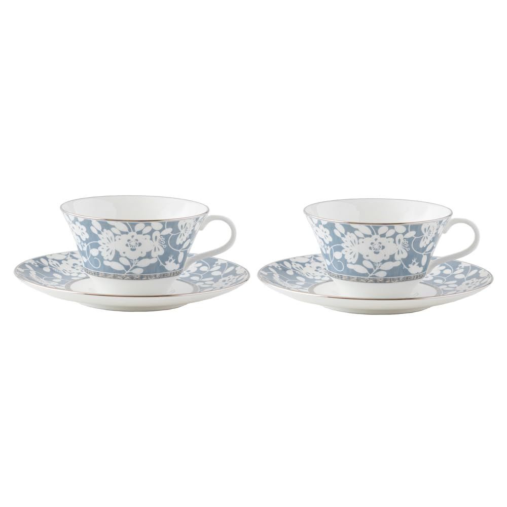 Color 08 ティーコーヒー兼用カップ-ソーサー 210cc 2客 ブルー _Style 紅茶缶なし NARUMI ナルミ カップ ソーサー セット ミラノビアンカ 210cc ブルー 花柄 梅の花 ペア ティーコーヒー兼用カップ-ソーサー かわいい