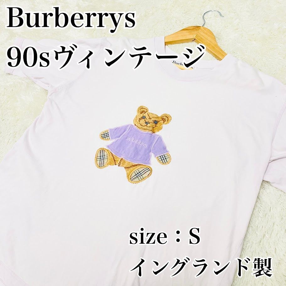 OLD Burberrys 90s ヴィンテージ トーマスベア Tシャツ 刺繍 ノバチェック イングランド製 100%PURE COTTON 五分丈